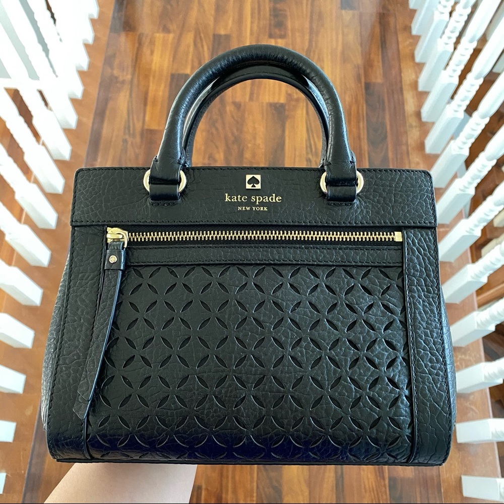 Kate Spade New York Perri Lane Romy Black Leather Satchel Handbag Crossbody Bag